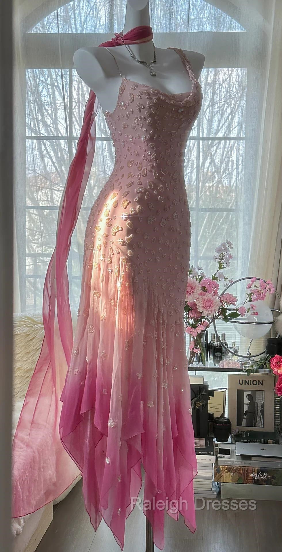 Cinderella Pink A-Line Prom Gowns - Iridescent Beaded Tulle With Soft Chiffon Layers For Sweet 16 Secondary image