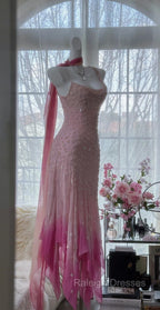 Cinderella Pink A-Line Prom Gowns - Iridescent Beaded Tulle With Soft Chiffon Layers For Sweet 16