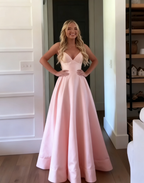 Classic A-Line Spaghetti Straps Pastel Yellow Satin Prom Dress Long Prom Dresses