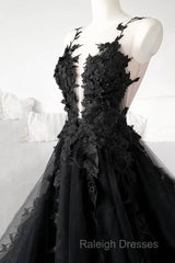 Classic Black Lace Tulle Long Prom Dress Black Evening Dress