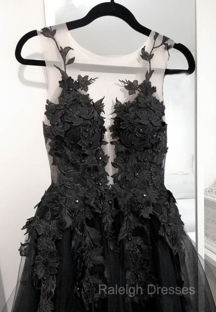 Classic Black Lace Tulle Prom Dresses Long Black Prom Dresses