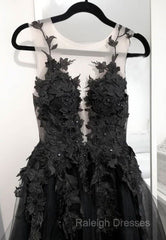 Classic Black Lace Tulle Long Prom Dress Black Evening Dress