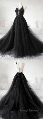Classic Black Lace Tulle Long Prom Dress Black Evening Dress