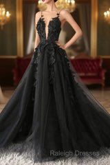 Classic Black Lace Tulle Long Prom Dress Black Evening Dress
