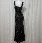 Classic Black Mermaid Square Neck Spaghetti Strap Sequin Long Formal Prom Dress