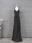 Classic Black V-Neck Sleeveless Open Back Lace Chiffon Long Formal Prom Dress