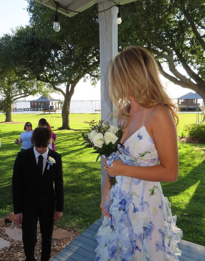 Classic Blue Floral Prom Dress Long Prom Gowns