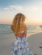 Classic Blue Floral Prom Dress Long Prom Gowns