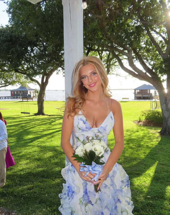 Classic Blue Floral Prom Dress Long Prom Gowns