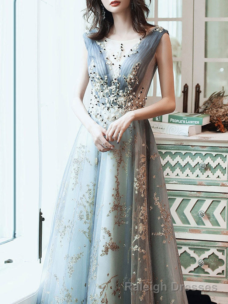 Classic Prom dress A Line Sleeveless Floor Length Jewel Neck Lace Appliqued Formal Occasion Dresses