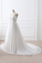 Classic Fabulous A Line Chiffon Wedding Dresses Straps Appliques Lace Up Bridal Gowns