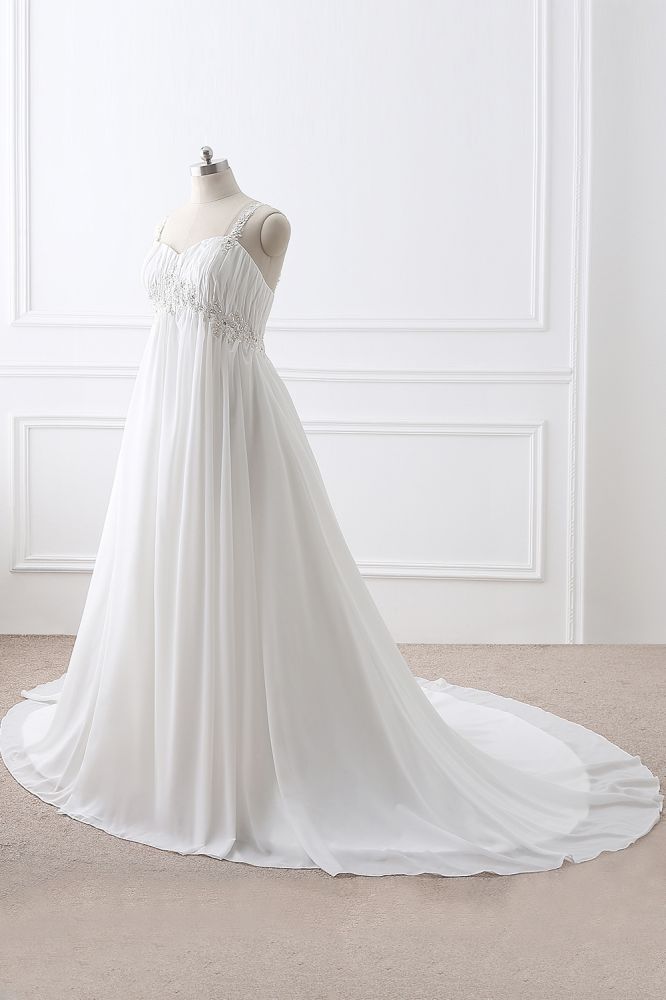 Classic Fabulous A Line Chiffon Wedding Dresses Straps Appliques Lace Up Bridal Gowns