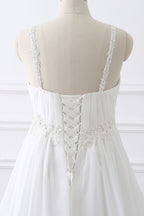 Classic Fabulous A Line Chiffon Wedding Dresses Straps Appliques Lace Up Bridal Gowns