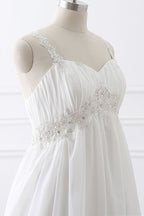 Classic Fabulous A Line Chiffon Wedding Dresses Straps Appliques Lace Up Bridal Gowns