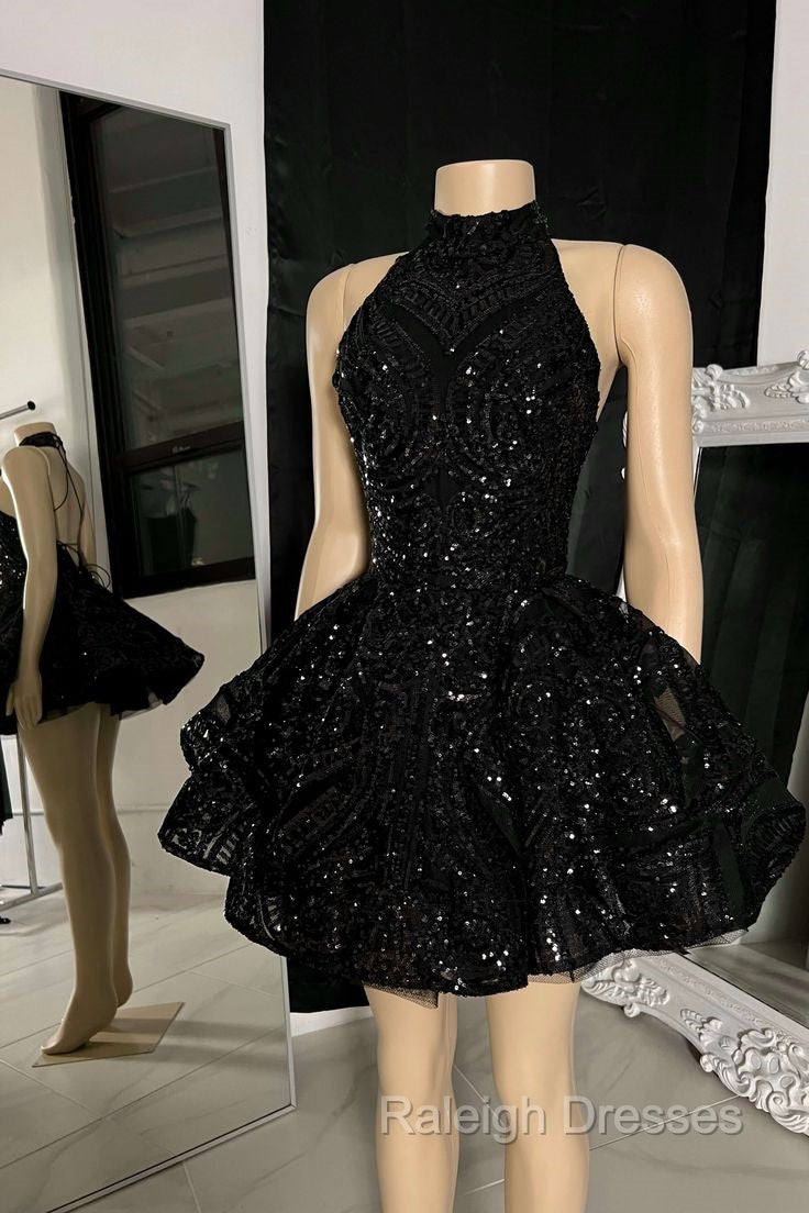 Classic High Neck Sequins Appliques Short Homecoming Dress For Black Women Birthday Outfits Secondary image
