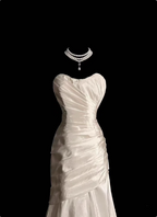 Classic Ivory Strapless Ruffled Satin Mermaid Long Formal Prom Dress