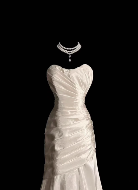 Classic Ivory Strapless Ruffled Satin Mermaid Long Formal Prom Dress