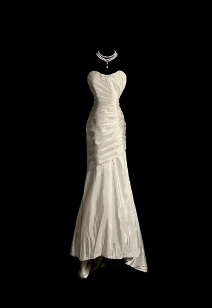Classic Ivory Strapless Ruffled Satin Mermaid Long Formal Prom Dress Main image