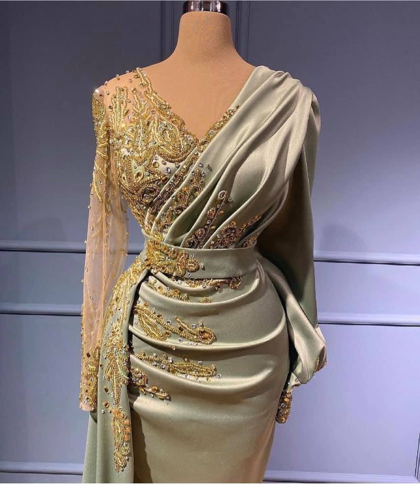 Classic Long Sleeves V-Neck Mermaid Evening Gowns Long Prom Dress With Appliques Secondary image