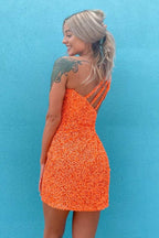 Classic One Shoulder Sleeveless Sequins Tight Prom Homecoming Dresses
