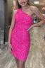 Classic One Shoulder Sleeveless Sequins Tight Prom Homecoming Dresses