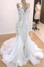 Classic Sparkle Mermaid White Wedding Dress Sweetheart Bridal Gowns With Chapel Train