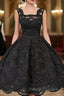 Classic Square Knee-Length Sleeveless Black Lace Homecoming Dress