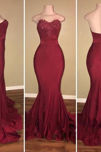 Classic Strapless Appliques Sweep Train Mermaid Prom Dresses Secondary image