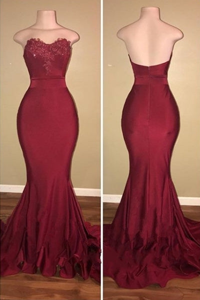 Classic Strapless Appliques Sweep Train Mermaid Prom Dresses Main image