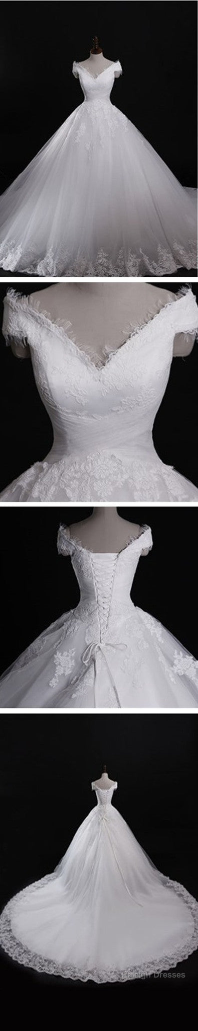 Classic Style Off Shoulder Lace Up Vantage Lace Wedding Dresses,