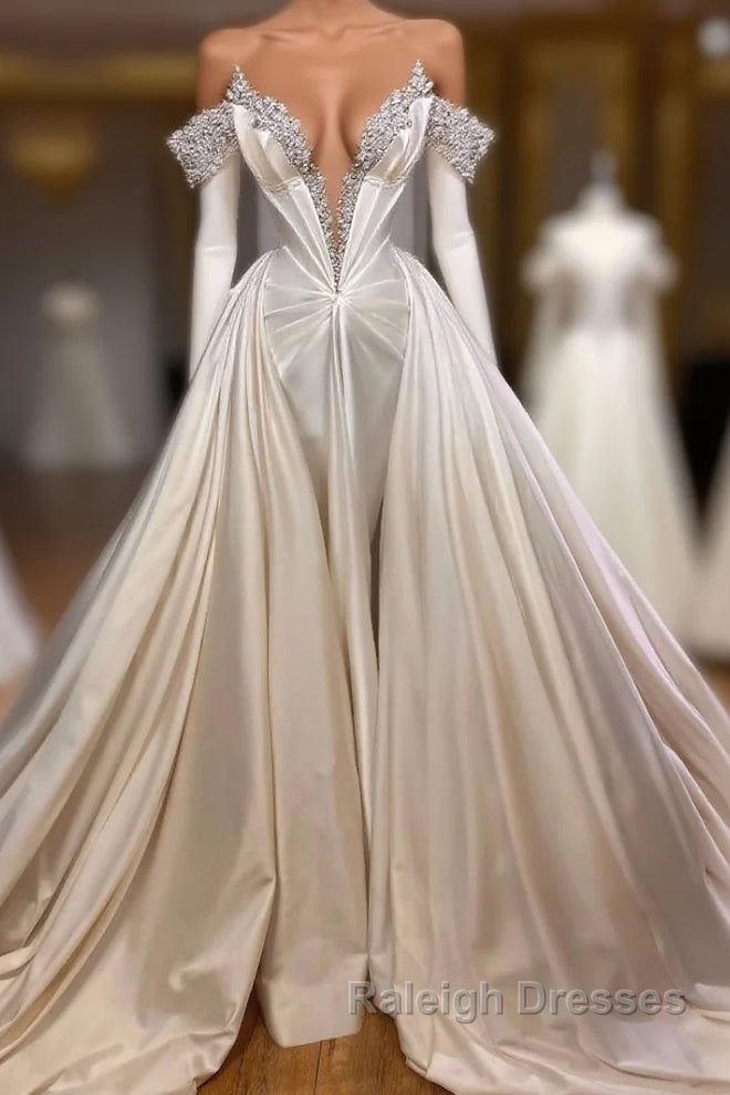 Classic V-Neck Long Sleeves Prom Dresses with Beads Main image