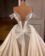 Classic V-Neck Off-The-Shoulder Prom Dresses With Beads