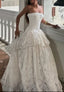 Classic White Lace Strapless Wedding Dress Sleeveless Bridal Gowns