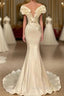 Classic White Long Pearl Ruffle Prom Dresses
