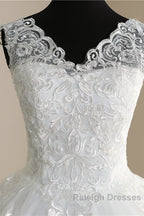 Classic White V neck Sleeveless Ball Gown Lace Wedding Dresses