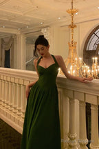 Classy A Line Halter Dark Green Prom Dresses Birthday Outfits Evening Gown