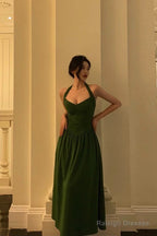 Classy A Line Halter Dark Green Prom Dresses Birthday Outfits Evening Gown
