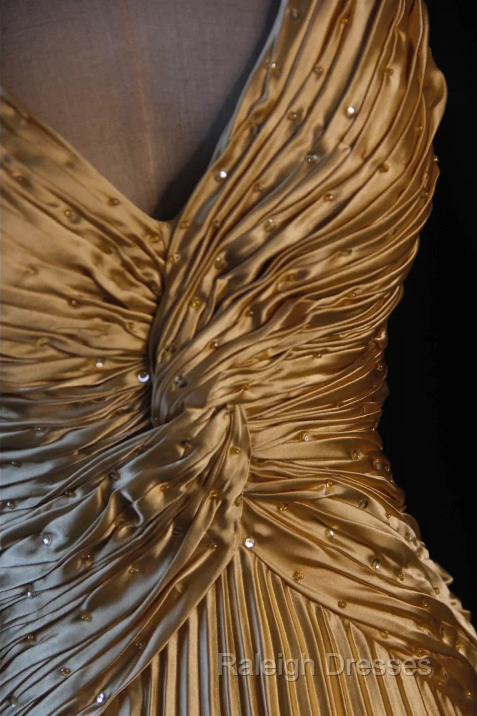 Classy A Line Halter Gold Satin Beads Long Evening Dress Prom Dresses