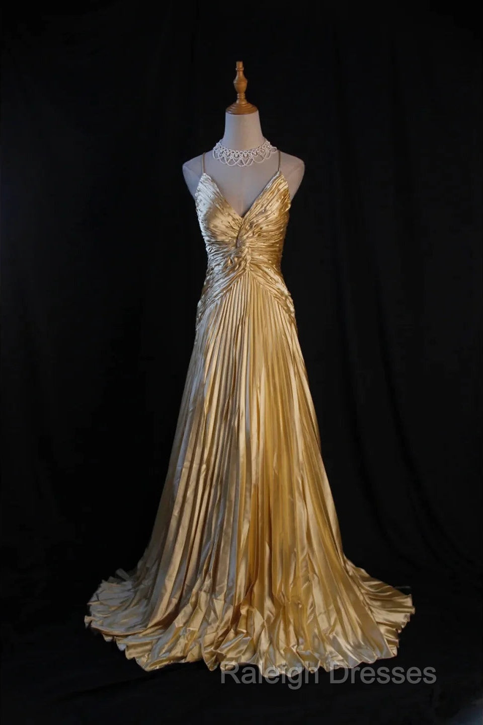 Classy A Line Halter Gold Satin Beads Long Evening Dress Prom Dresses