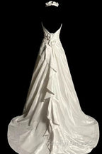 Classy A Line Halter Satin Ivory Long Wedding Dress Bridal Dresses