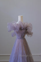Classy A Line Off The Shoulder Lilac Tulle Long Evening Dress Prom Dresses