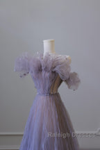 Classy A Line Off The Shoulder Lilac Tulle Long Evening Dress Prom Dresses