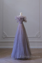 Classy A Line Off The Shoulder Lilac Tulle Long Evening Dress Prom Dresses