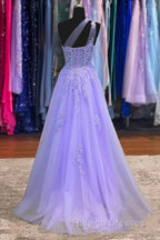 Classy A-Line One Shoulder Lavender Long Prom Dress