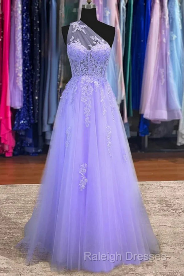 Classy A-Line One Shoulder Lavender Long Prom Dress
