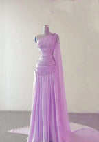 Classy A-Line One Shoulder Pink Chiffon Prom Gowns Prom Dress
