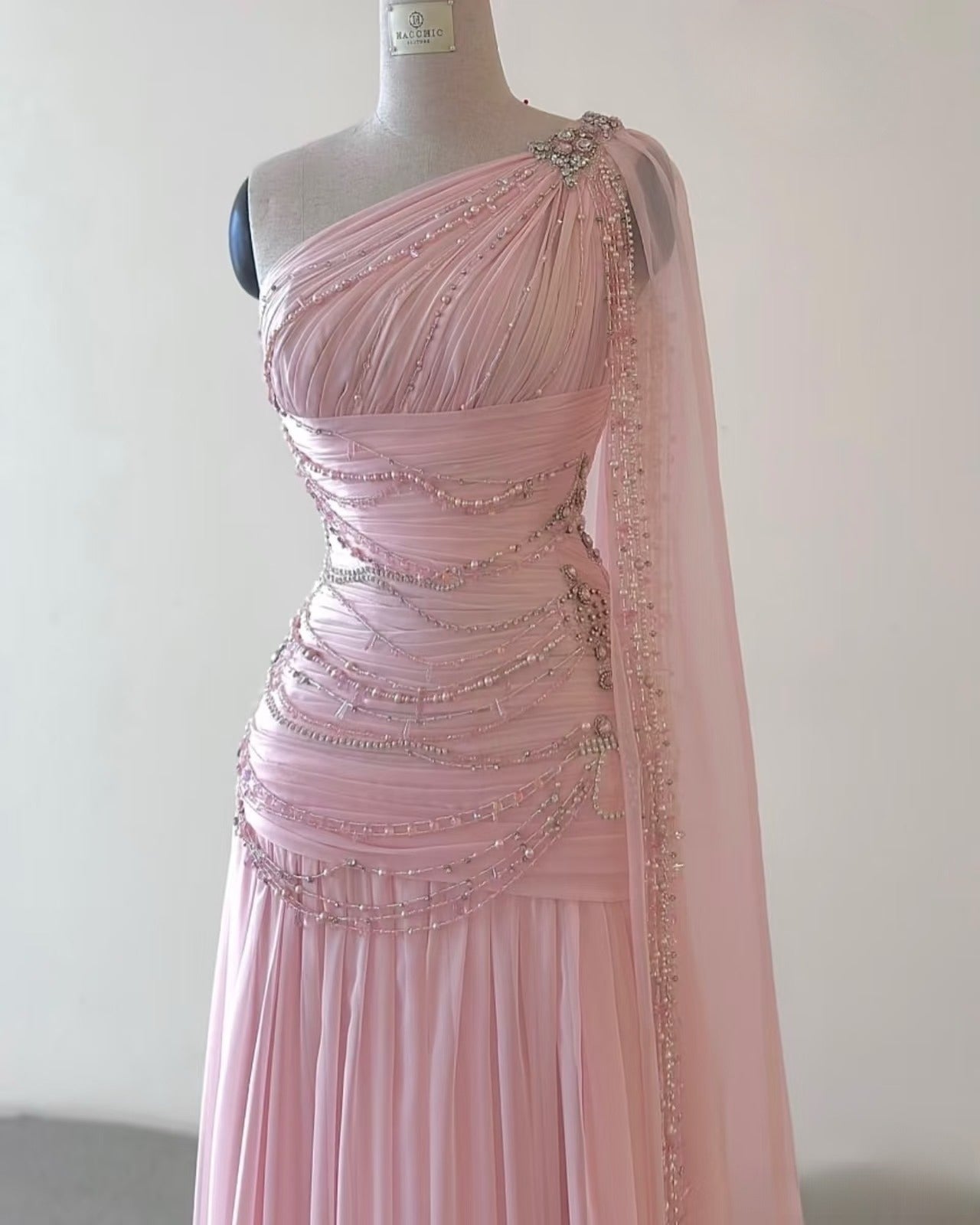 Classy A-Line One Shoulder Pink Chiffon Prom Gowns Prom Dress