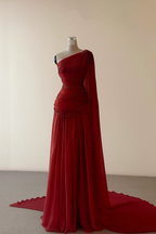 Classy A-Line One Shoulder Pink Chiffon Prom Gowns Prom Dress