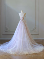 Classy A-Line One Shoulder Tulle Lace Long Prom Dresses