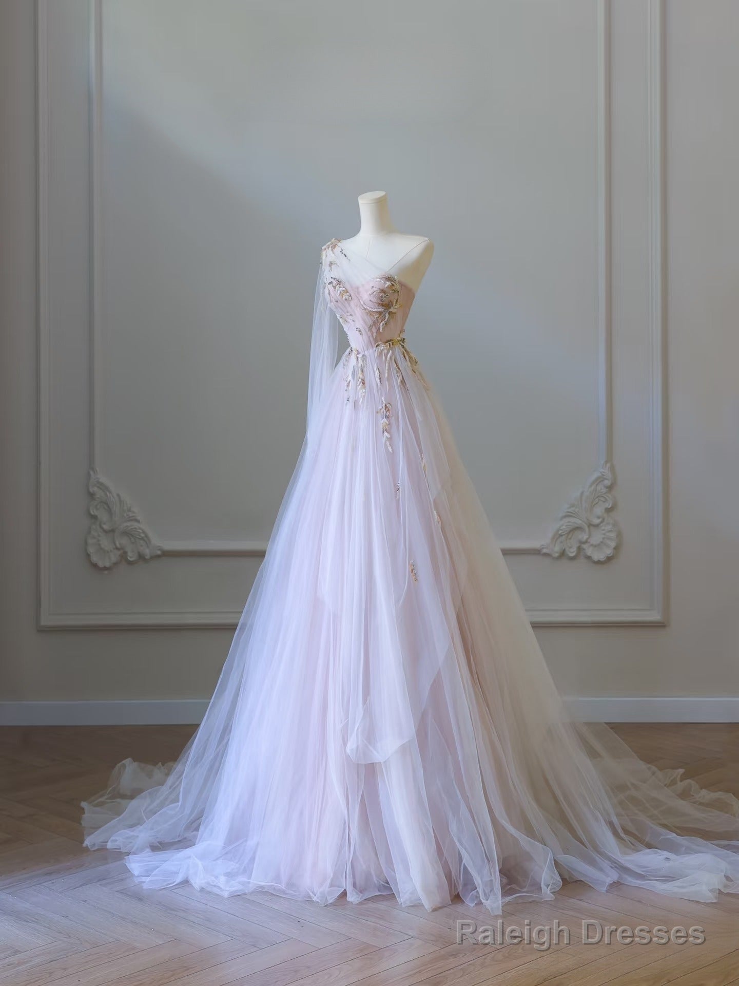 Classy A Line One Shoulder Tulle Lace Long Evening Dress Prom Dresses Main image